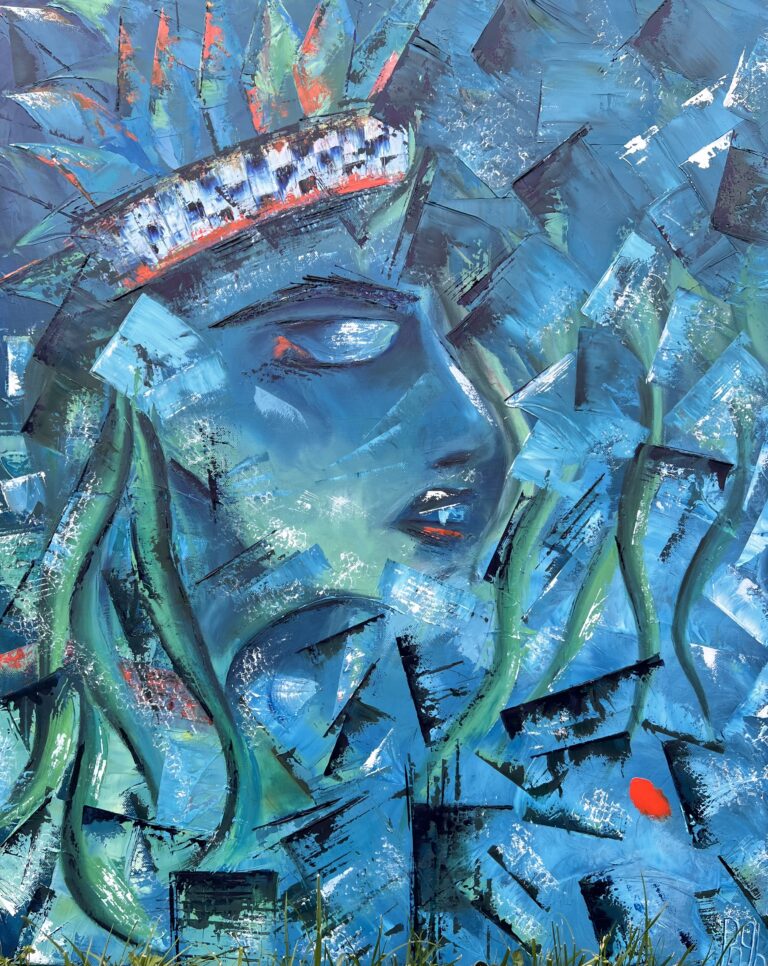 Here is the English translation of your text: --- The colors have faded, the shapes have hardened. Her face is solemn, her headdress imposing. Huixtocihuatl rises, no longer to reign, but to protect. She embodies the struggle of marine species against pollution, destruction, and oblivion. She is the force that refuses to disappear.