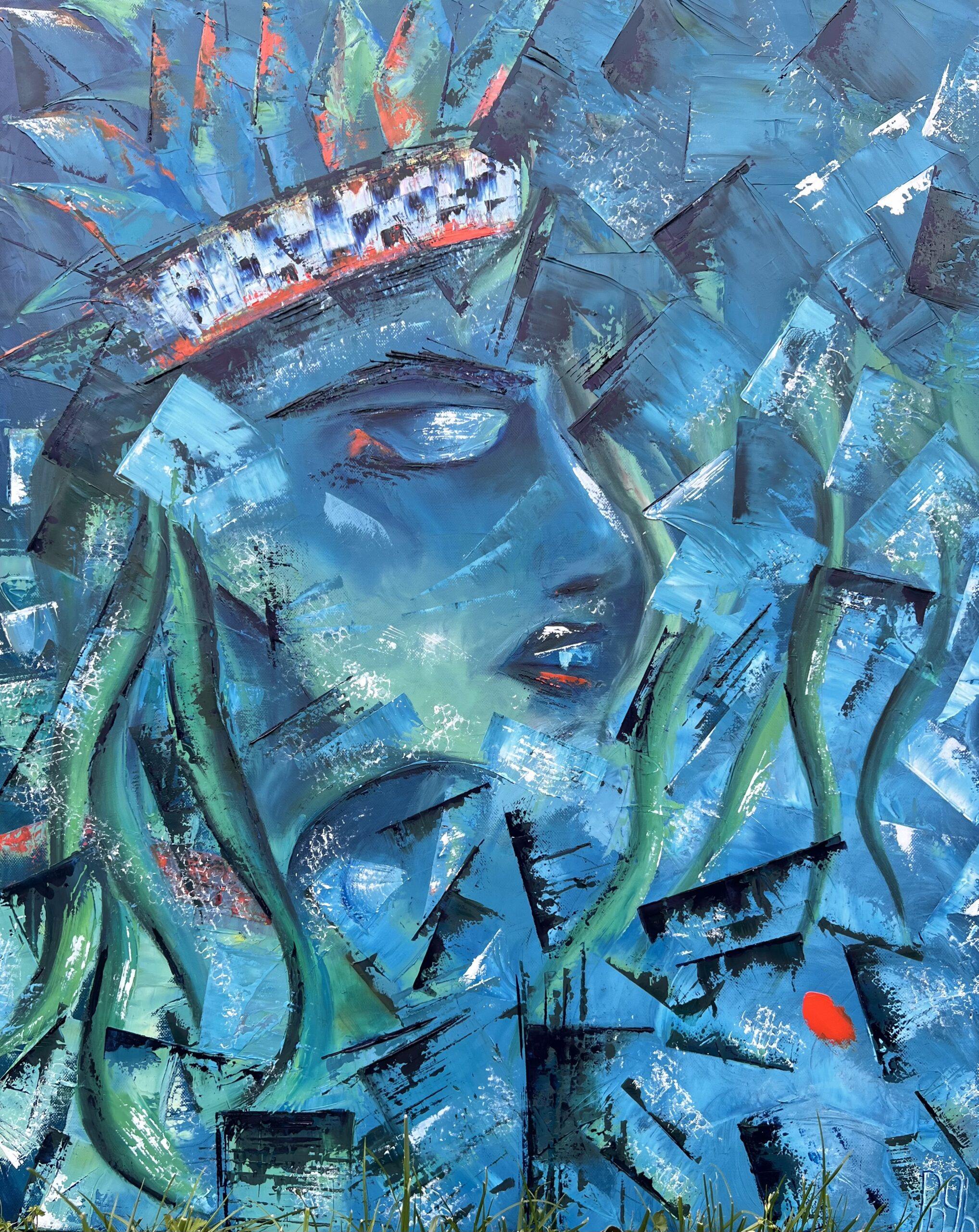 Here is the English translation of your text: --- The colors have faded, the shapes have hardened. Her face is solemn, her headdress imposing. Huixtocihuatl rises, no longer to reign, but to protect. She embodies the struggle of marine species against pollution, destruction, and oblivion. She is the force that refuses to disappear.