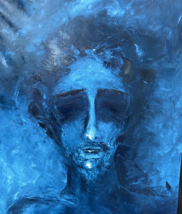 « Neptune » 2025, © Patricia PIERRE GOMEZ BARANDA, Huile sur toile 73x60x4cm